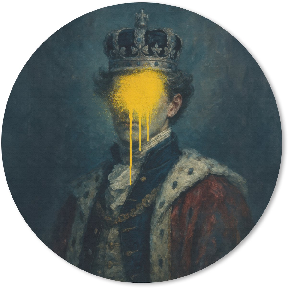 Muismat rond 30x30 cm - Mousepad Koning - Portret - Druipende gele verf - Ronde muismatten
