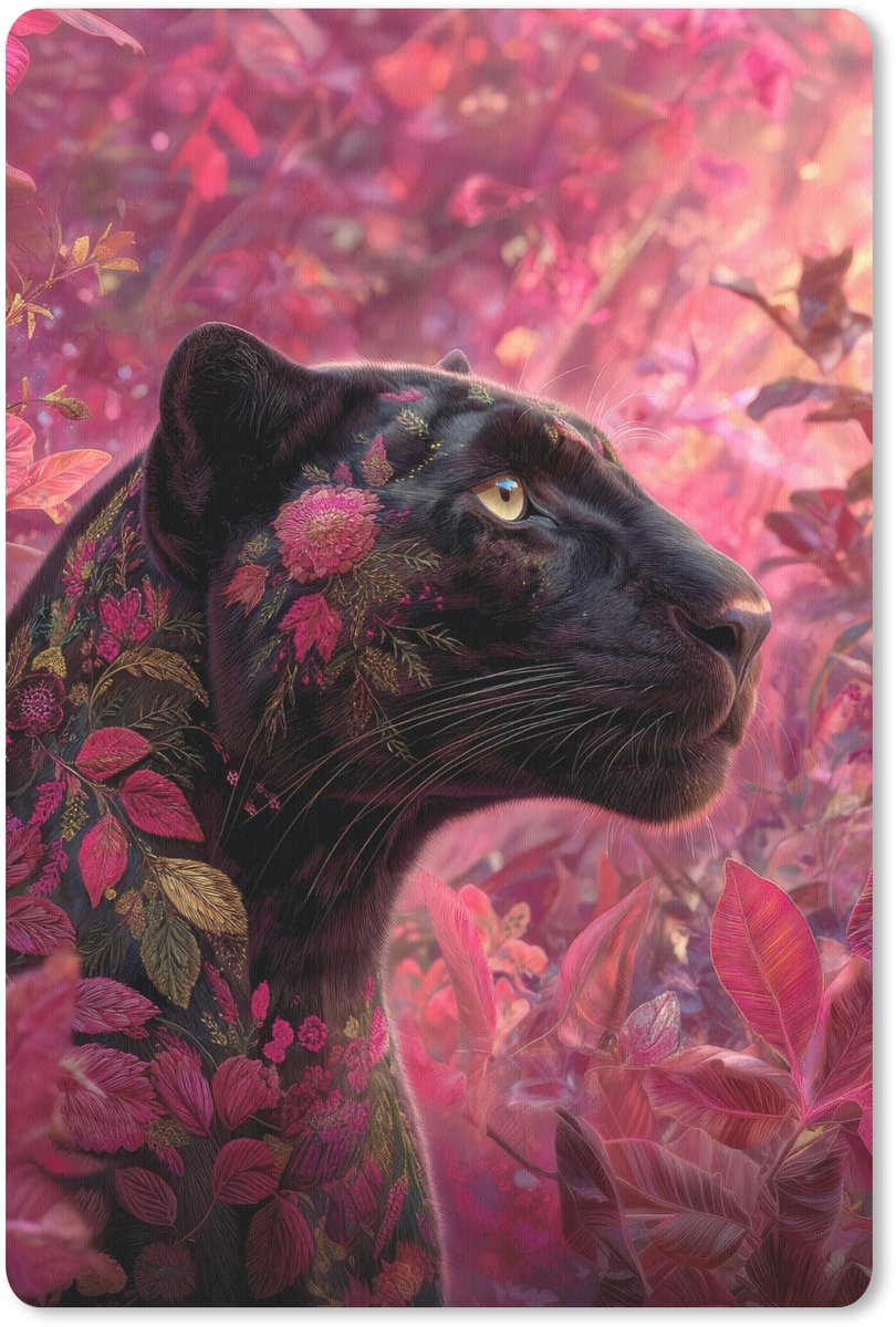 Muismat 18x27 cm - Mousepad Luipaard - Bloemen - Roze - Muismatten