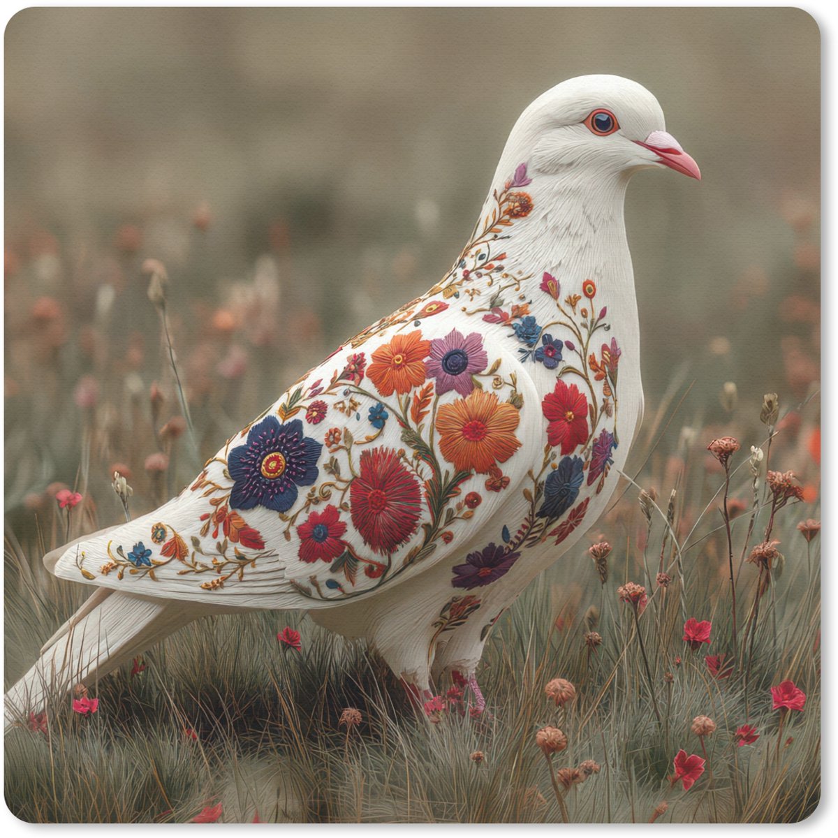 Muismat 30x30 cm - Mousepad Duif - Bloemen - Natuur - Muismatten