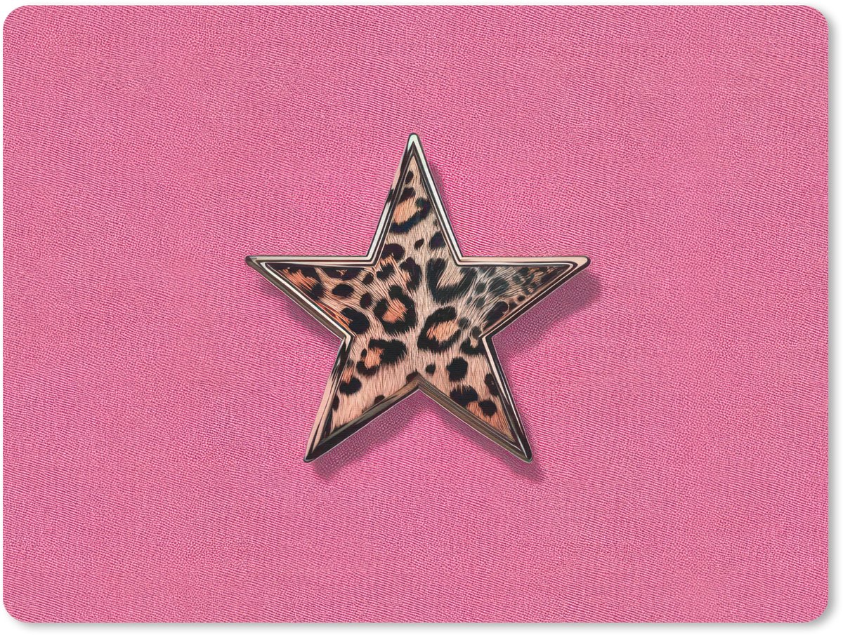 Muismat 23x19 cm - Mousepad Ster - Luipaard - Print - Roze - Muismatten