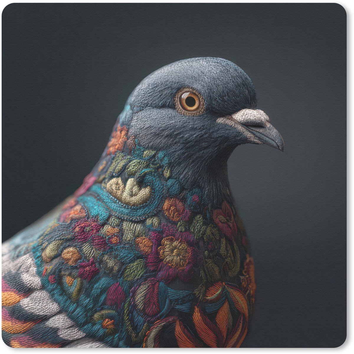 Muismat 30x30 cm - Mousepad Duif - Bloemen - Zwart - Muismatten