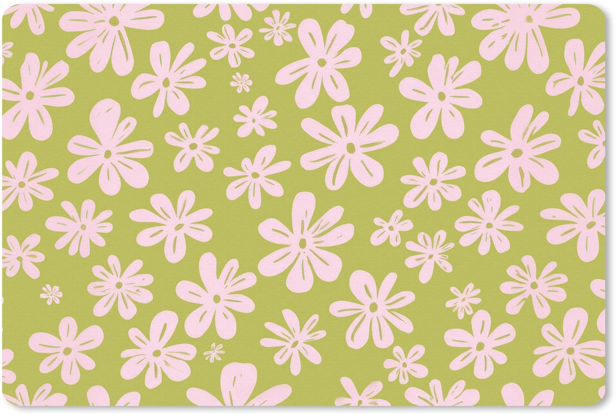 Muismat 27x18 cm - Mousepad Bloemen - Roze - Getekend - Patroon - Muismatten