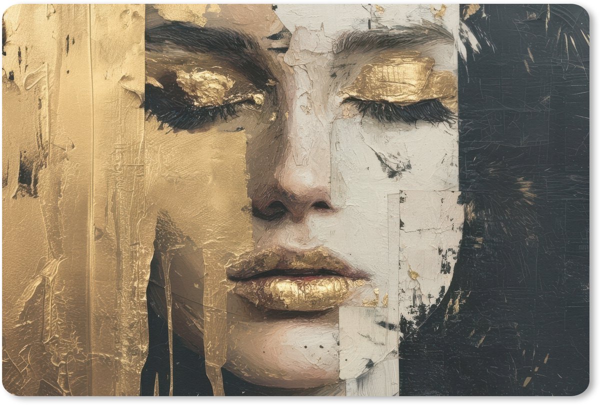 Muismat 27x18 cm - Mousepad Abstract - Goud - Gezicht - Lippen - Muismatten