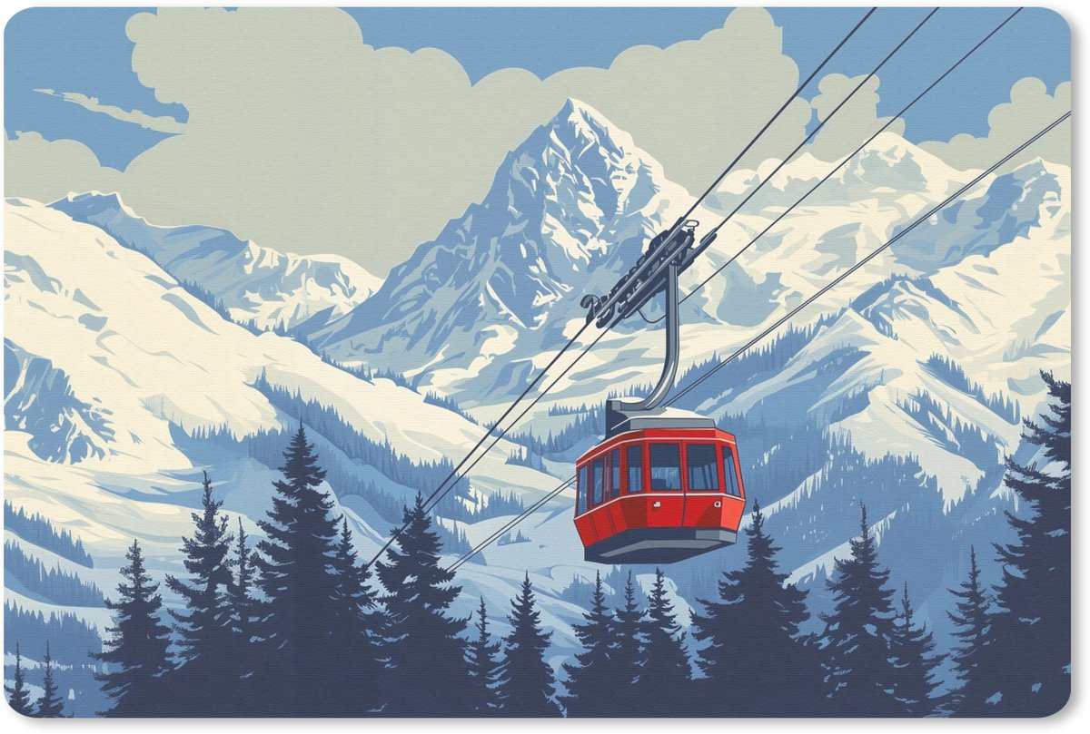 Muismat 27x18 cm - Mousepad Kabelbaan - Sneeuw - Berglandschap - Muismatten