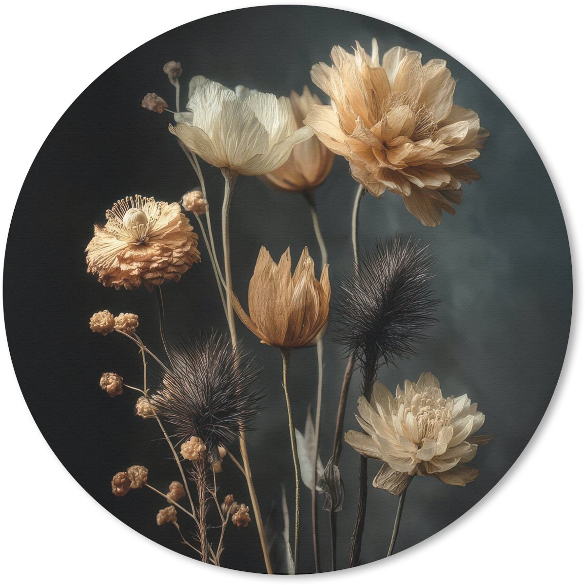 Muismat rond 20x20 cm - Mousepad Boeket - Bloemen - Licht - Zwart - Ronde muismatten