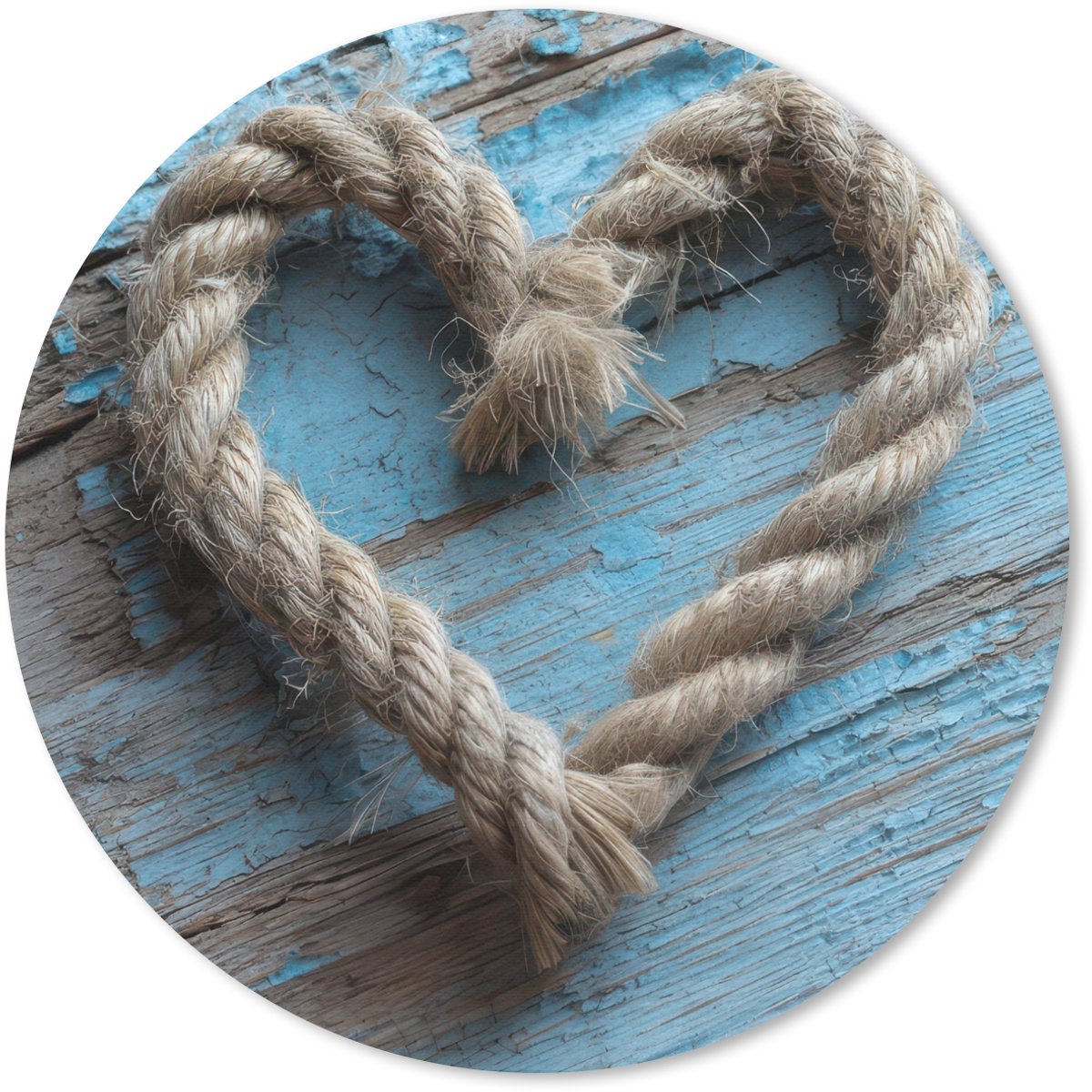 Muismat rond 50x50 cm - Mousepad Hart - Touw - Hout - Rustiek - Ronde muismatten
