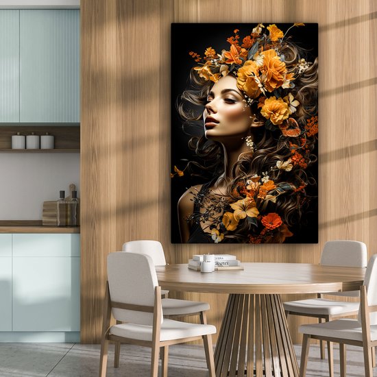 Peinture sur toile 80x120 cm - Femme fleurs - Accessoires de décoration de chambre - Peintures portrait salon - Décoration murale chambre - Décoration murale cuisine - Toile murale intérieur - Décoration maison