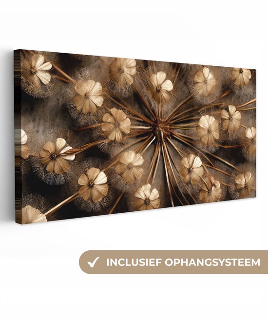Canvas schilderij 160x80 cm - Wanddecoratie Droogbloemen - Bruin - Natuur - Muurdecoratie woonkamer - Slaapkamer decoratie - Kamer accessoires - Schilderijen op canvas