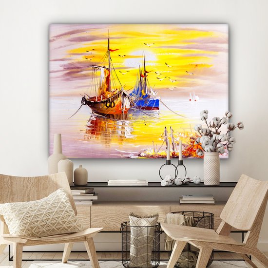 Toile - Peinture - Bateau - Water - Peinture à l'huile - Décoration murale - 120x90 cm - Peintures sur toile - Décoration murale
