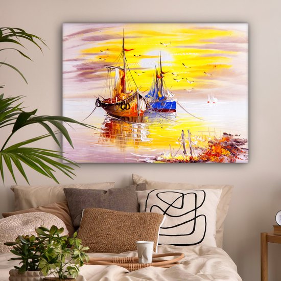 Toile - Peinture - Bateau - Water - Peinture à l'huile - Décoration murale - 120x90 cm - Peintures sur toile - Décoration murale