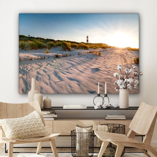 Tableau sur toile - Phare de plage et de mer 120x80 - Accessoires de décoration de chambre - Tableaux de plage salon - Décoration murale Dunes chambre - Décoration murale cuisine - Toile murale intérieur - Décoration maison - Accessoires de maison