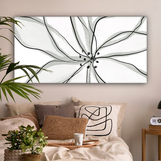 Peinture sur toile 160x80 cm - Décoration murale Bloem - Art - Wit - Zwart - Décoration murale murale salon - Décoration chambre - Accessoires de chambre - Peintures