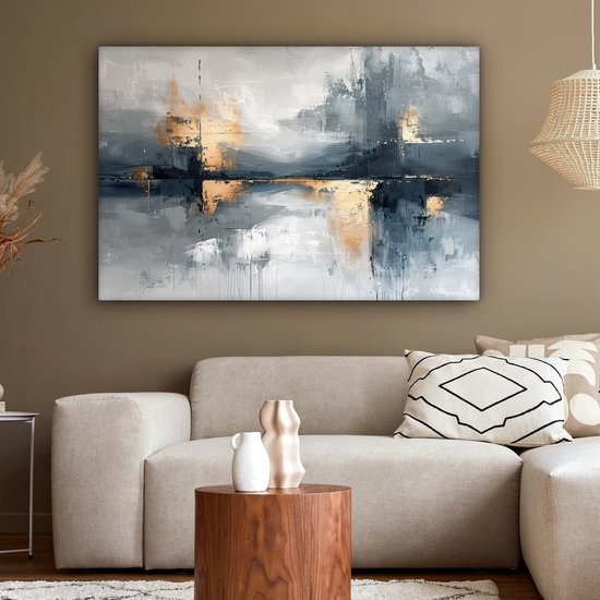 Canvas schilderij 120x80 cm - Wanddecoratie Abstract - Verf - Kunst - Goud - Muurdecoratie woonkamer - Kamer decoratie modern - Abstracte schilderijen