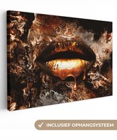 Peintures sur toile - Or - Lèvres - Fumée - 180x120 cm - Décoration murale XXL