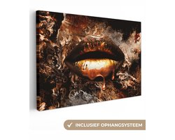 Canvas schilderij - Gouden lippen 180x120 - Kamer decoratie accessoires abstract - Goud kunst schilderijen woonkamer - Wanddecoratie slaapkamer - Muurdecoratie keuken - Wanddoek interieur binnen - Woondecoratie huis - Woonaccessoires