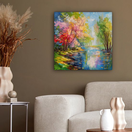 Toile Peinture Huile - Paysage - Nature - Coloré - 50x50 cm - Décoration murale