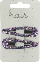 Haarspeldjes Klikklak 6.0cm met Glitter - Roze/Paars - 2 stuks