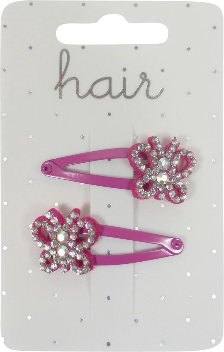 Haarspeldjes Klikklak 4.0cm Vlinder met Strass - Fuchsia - 2 stuks