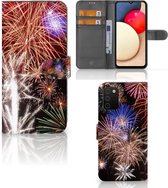 Portemonnee Hoesje Geschikt voor Samsung Galaxy A03s Smartphone Hoesje Kerstcadeau Vuurwerk