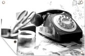 Muurdecoratie Retro telefoon met draaischijf - zwart wit - 180x120 cm - Tuinposter - Tuindoek - Buitenposter
