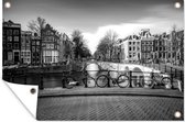 Tuindecoratie De Keizersgracht in Amsterdam in de herfst - zwart wit - 60x40 cm - Tuinposter - Tuindoek - Buitenposter