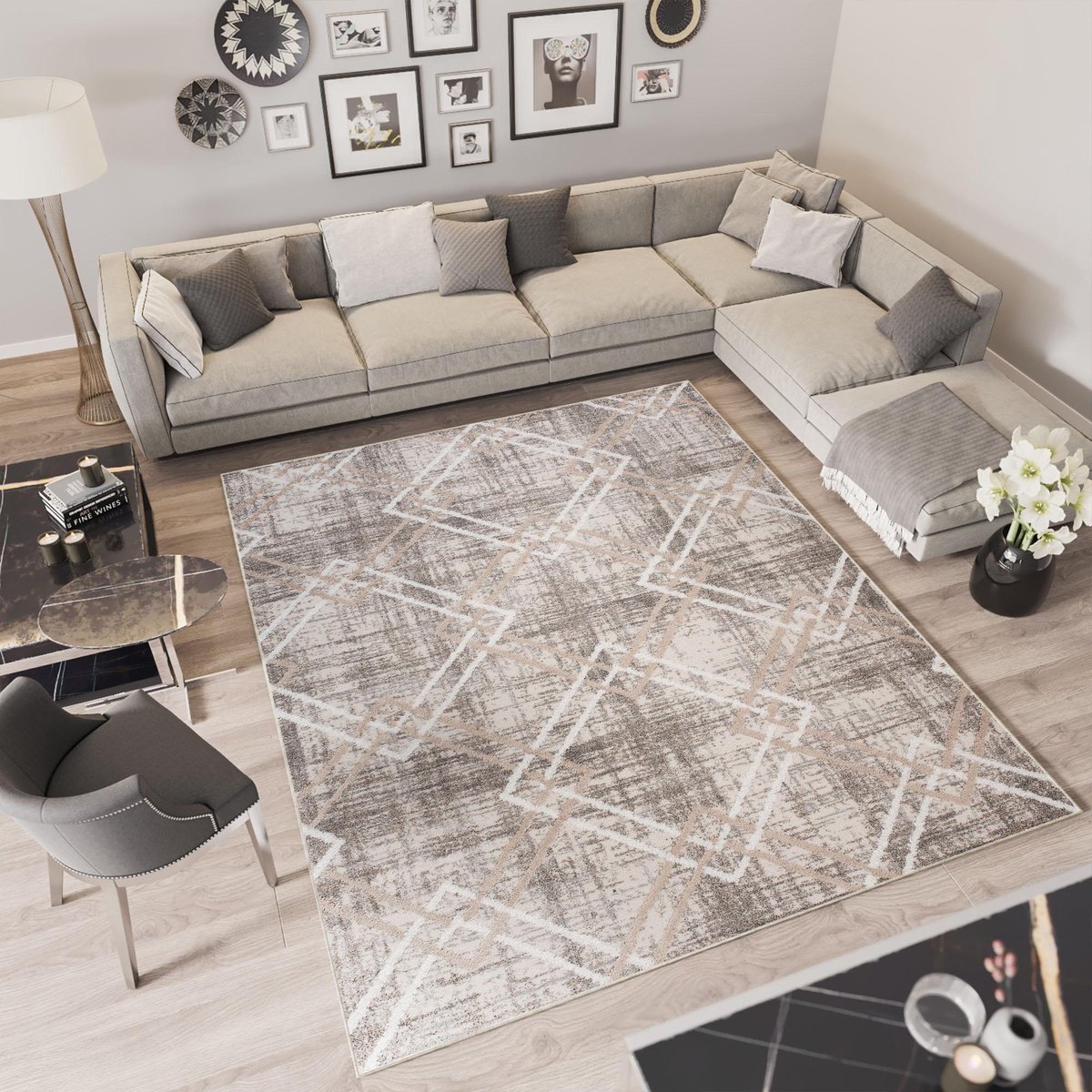 Tapiso Troya Vloerkleed Woonkamer Slaapkamer Grijs Zigzag Design Sfeervol Interieur Modern Geometrisch Duurzaam Hoogwaardig Tapijt Maat - 140x200 Lichtgrijs1