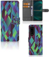 PU Cuir Premium Flip Case pour Sony Xperia 5III Coque Résumé Vert Bleu