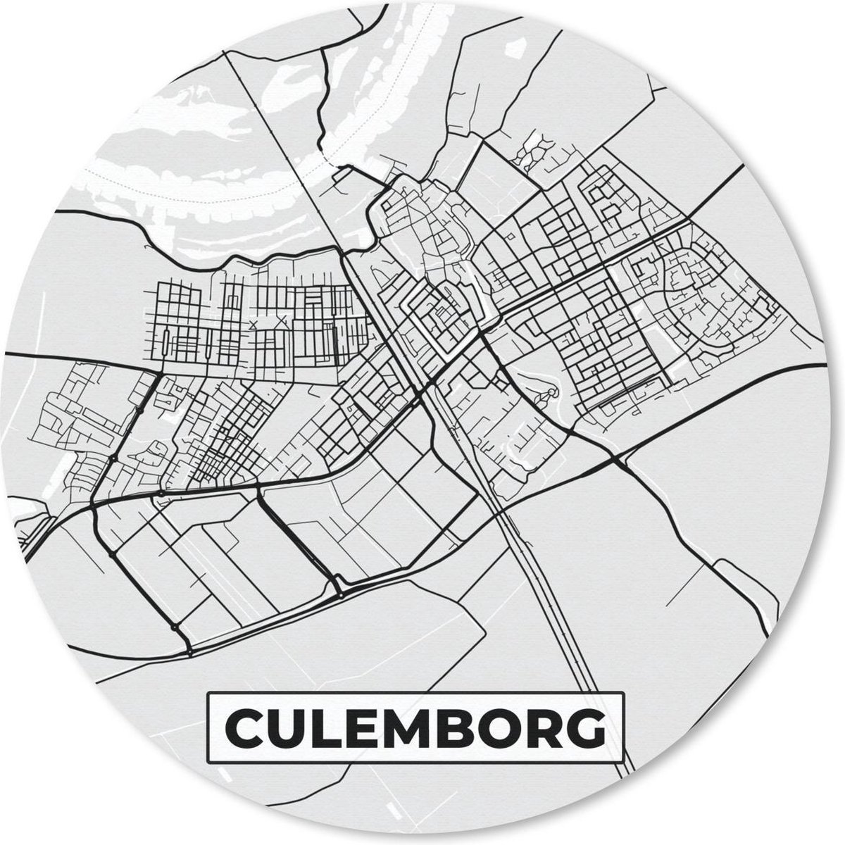Muismat rond 40x40 cm - Mousepad Stadskaart - Culemborg - Grijs - Wit - Ronde muismatten
