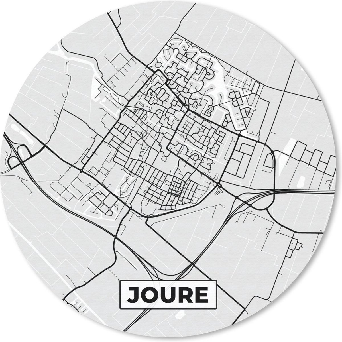 Muismat rond 50x50 cm - Mousepad Stadskaart - Joure - Grijs - Wit - Ronde muismatten