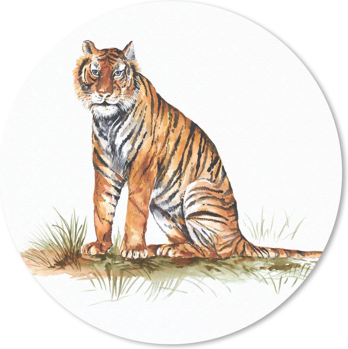 Muismat rond 50x50 cm - Mousepad Tijger - Gras - Schilderij - Ronde muismatten