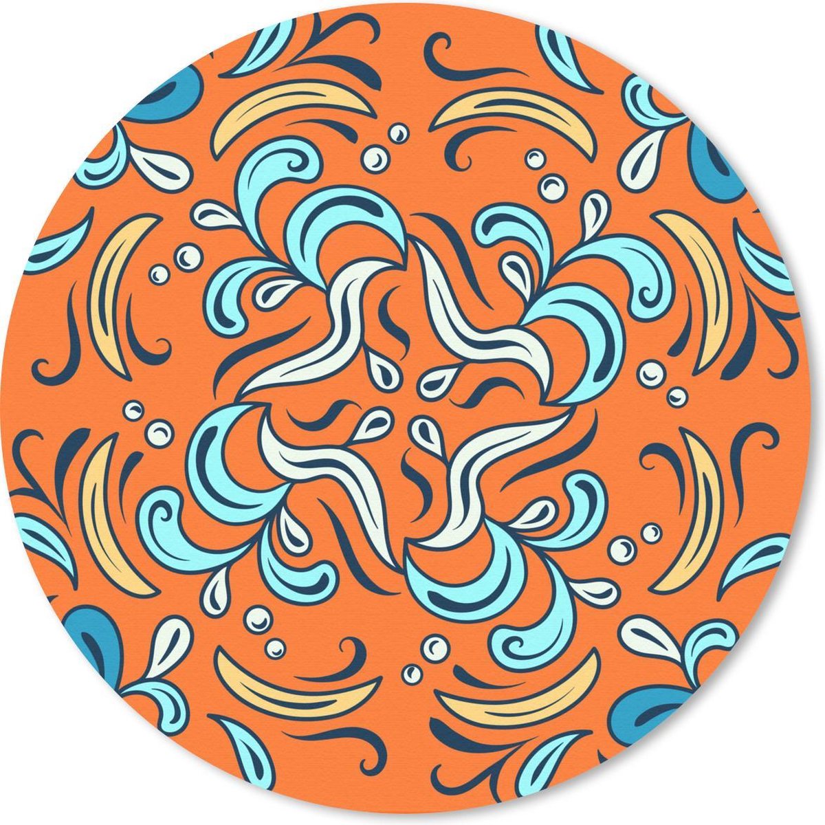 Muismat rond 40x40 cm - Mousepad Bloemblaadjes - Blauw - Geel - Wit - Ronde muismatten