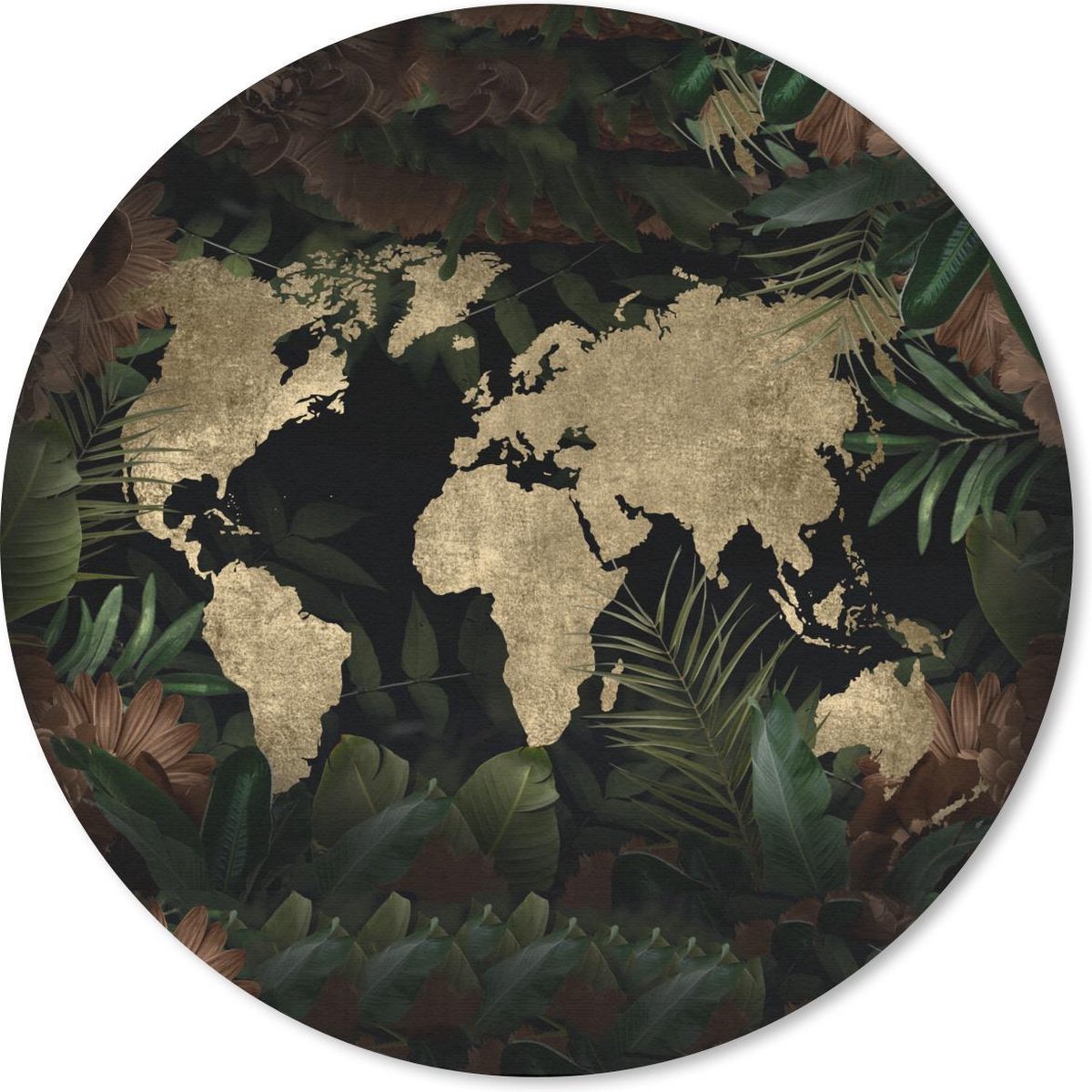 Muismat rond 50x50 cm - Mousepad Wereldkaart - Planten - Retro - Ronde muismatten