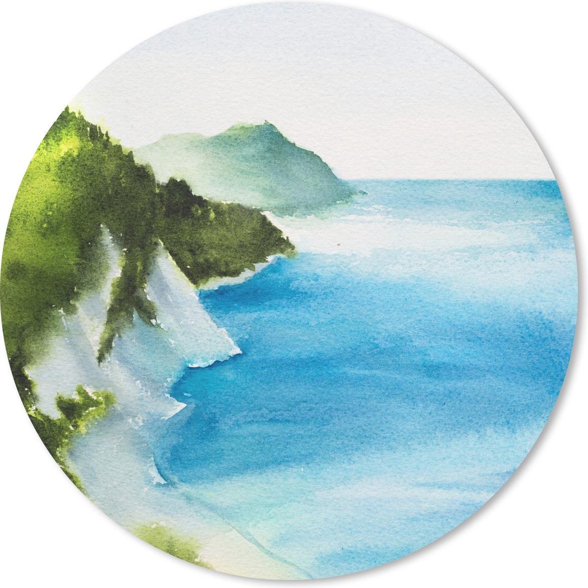 Muismat rond 50x50 cm - Mousepad Zee - Berg - Waterverf - Ronde muismatten