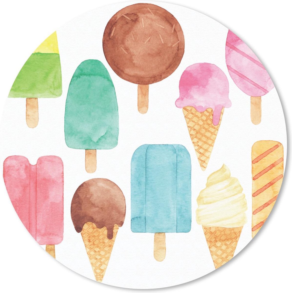 Muismat rond 40x40 cm - Mousepad Aquarel - Ijs - Eten - Ronde muismatten