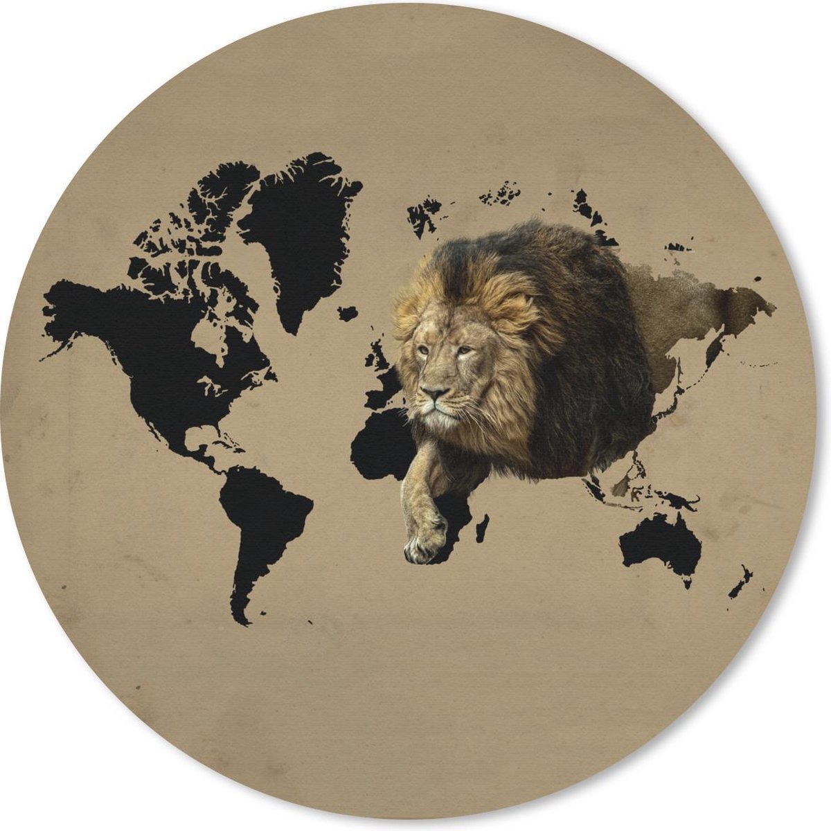 Muismat rond 40x40 cm - Mousepad Wereldkaart - Leeuw - Bruin - Ronde muismatten
