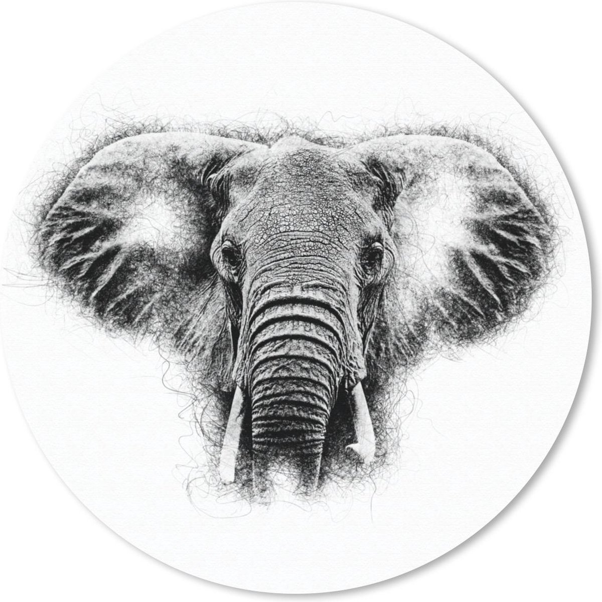 Muismat rond 50x50 cm - Mousepad Olifant - Dieren - Zwart - Wit - Ronde muismatten
