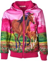 Meisjes vest Fuchsia met paarden | Maat 104/ 4Y