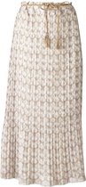 Dames plissé rok  beige met witte bloemen en touwtjes - lang | Maat Onze size (XS-XL)
