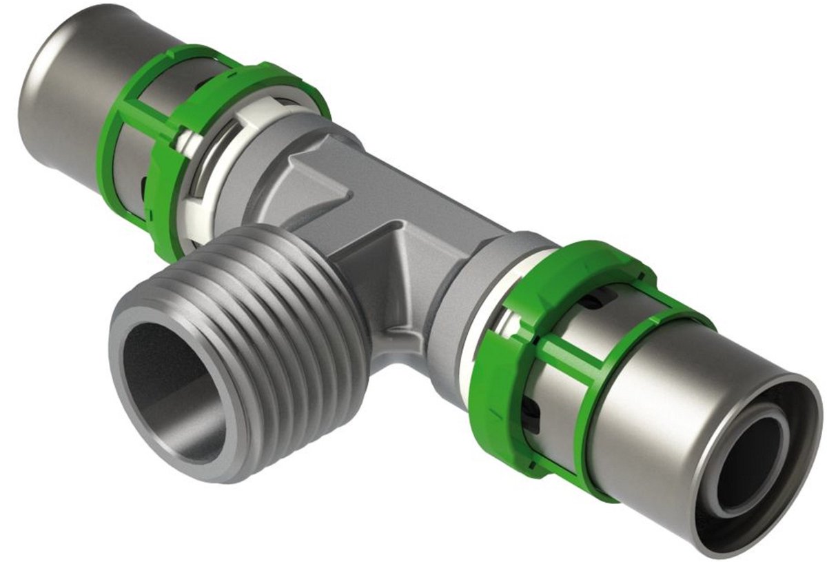 Comap SkinPress MultiSkin Messing Perskoppeling T-stuk Met Buitenraad 20x2-1/2-20x2