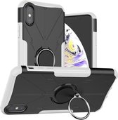 Voor iPhone XS Max Armor Bear schokbestendige pc + TPU-beschermhoes met ringhouder (wit)