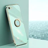 XINLI Straight 6D Plating Gouden Rand TPU Schokbestendig Hoesje met Ringhouder Voor iPhone SE 2020/8/7 (Mintgroen)