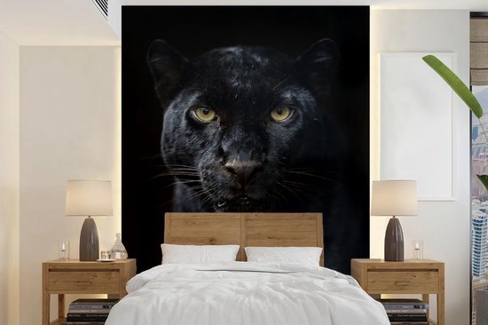 Behang - Fotobehang Panter - Zwart - Geel - Breedte 225 cm x hoogte 280 cm