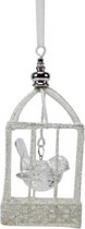 hangfiguur vogelkooi 16 cm wit/zilver