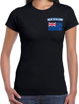 New zealand t-shirt met vlag zwart op borst voor dames - Nieuw-Zeeland landen shirt - supporter kleding XS