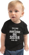 Awesome big sister/ grote zus  cadeau t-shirt zwart voor peuters / meisjes - shirt voor zussen 92 (11-24 maanden)