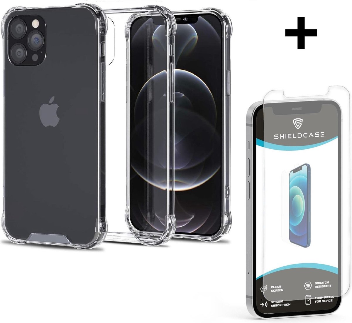 Ceezs geschikt voor Apple iPhone 12 Pro Max hoesje shockproof / schokbestendig transparant + glazen Screen Protector