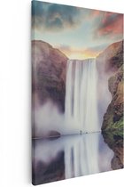 Artaza Canvas Schilderij Waterval Met Een Weerspiegeling In Het Water - 80x120 - Groot - Foto Op Canvas - Canvas Print