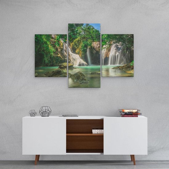 Artaza - Triptyque Peinture Sur Toile - Cascade Tropicale - 90x60 - Photo Sur Toile - Impression Sur Toile