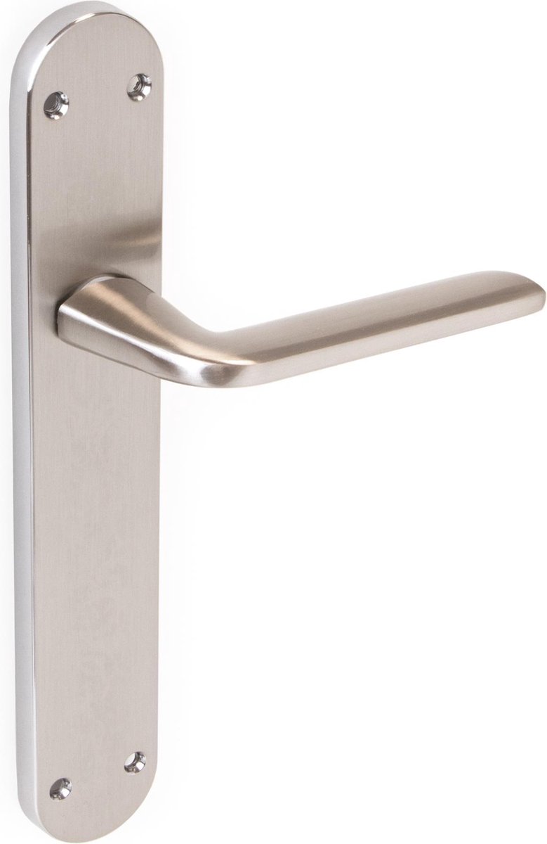 Emuca Klinken Sydney voor binnendeuren, met plaatje 43x250 mm, Aluminium en zamak, satijnnikkel, 1 set.