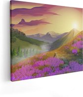 Artaza Canvas Schilderij Lavendel Bloemen In De Bergen - Abstract - 100x80 - Groot - Foto Op Canvas - Canvas Print